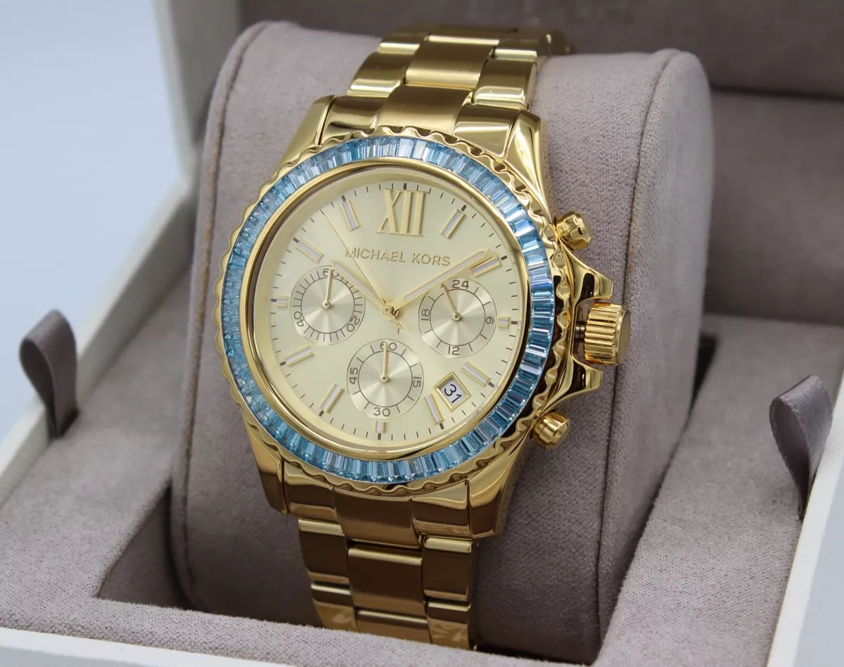 NEW AUTHENTIC MICHAEL KORS EVEREST CHRONOGRAPH GOLD CRYSTALS WOMENS MK7210  WATCH