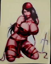 SEXY GIRL STICKER "HALLOWEEN RIBBON GIRL" 3 1/4 X 3 3/4" DECAL PEEL OFF 