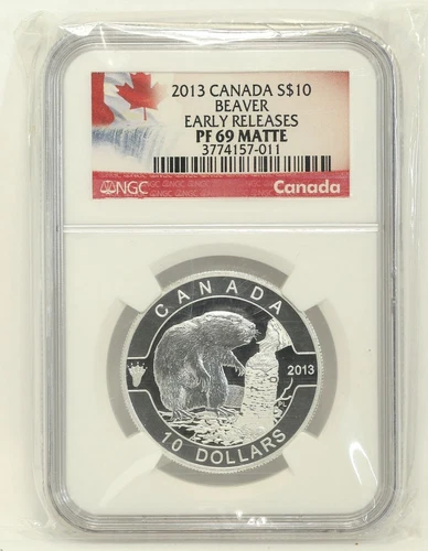 2013 Canada S$10  Beaver NGC PF 69 Matte .9999 Silver .5 Oz Early Release