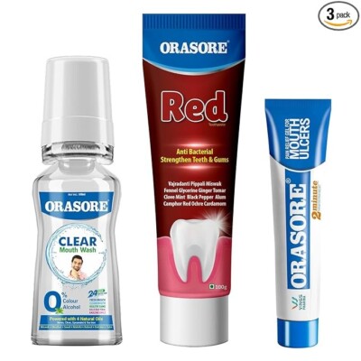 Orasore Red Combo Mouth Ulcer Gel 12g+Clear Mouth Wash 100ml+Toothpaste 100g