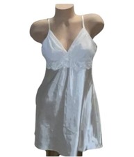 Vintage Ivory Shiny Satin Slippery Lace Trim Nightie Nightgown Womens