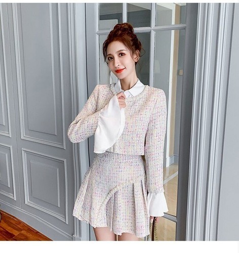 Sweet Two Piece Set Women Short Jacket Coat Pleated Skirt Set Two Piece Outfits - Picture 19 of 27
