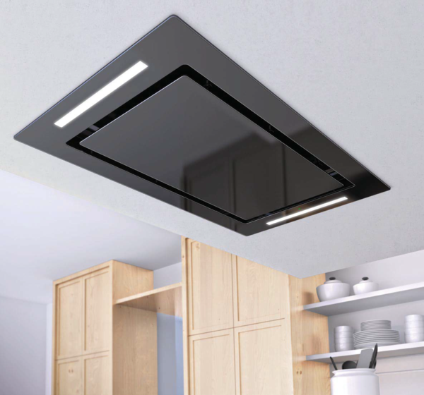 Airforce F171 Slim 100cm Black Glass Ceiling Cooker Hood With Remote Control Led