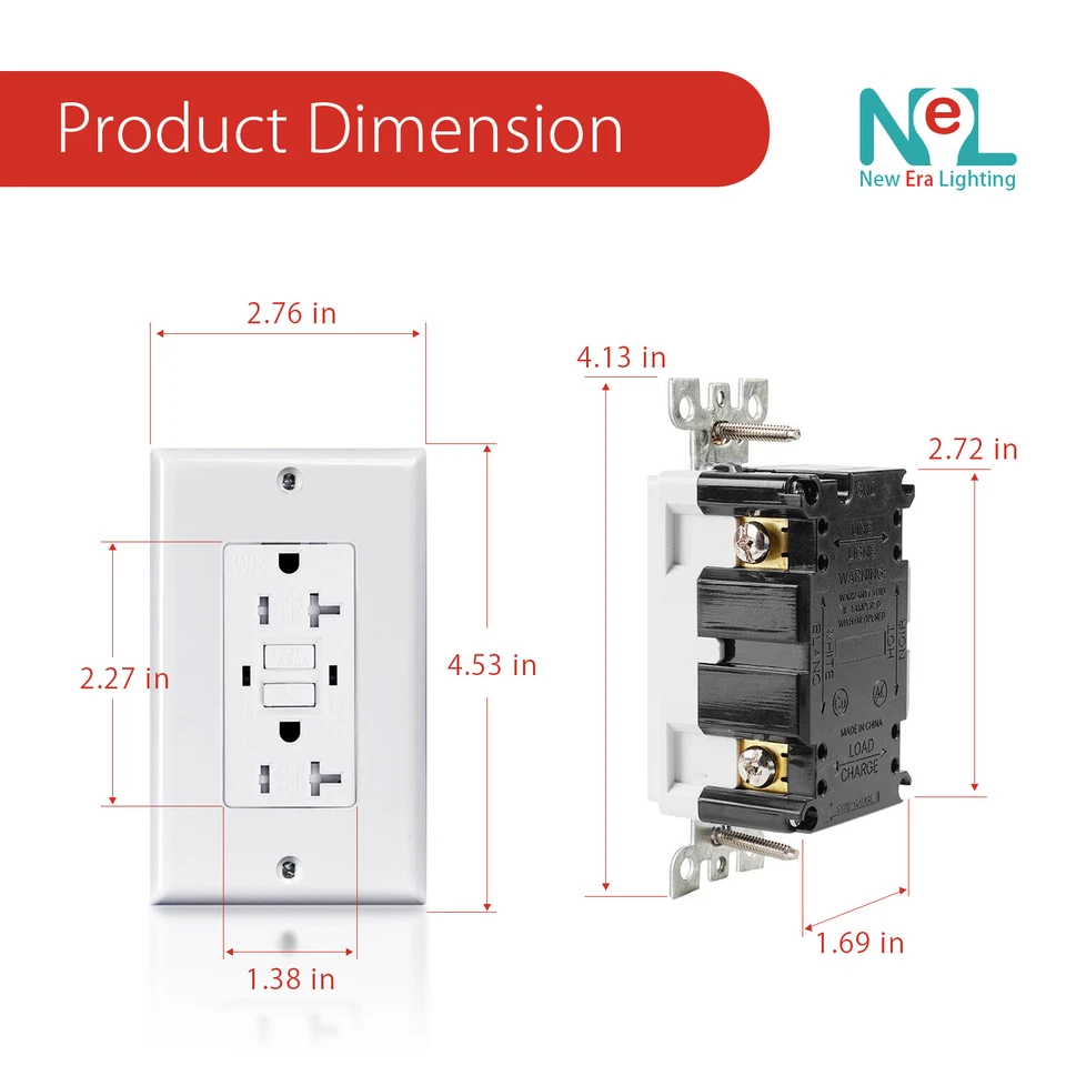 15A/20A GFCI GFI Safety Outlet Receptacle, Tamper and Weather Resistant, White - Image 2 of 4