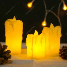 3Pcs Flameless LED Pillar Candles Tea light Battery Operated Wedding Home Decor