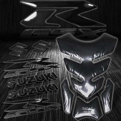 Black Tribal Fire Gas/Fuel Tank Pad+3D 6'' Logo+Suzuki GSXR 2-Tone Emblem Sticker