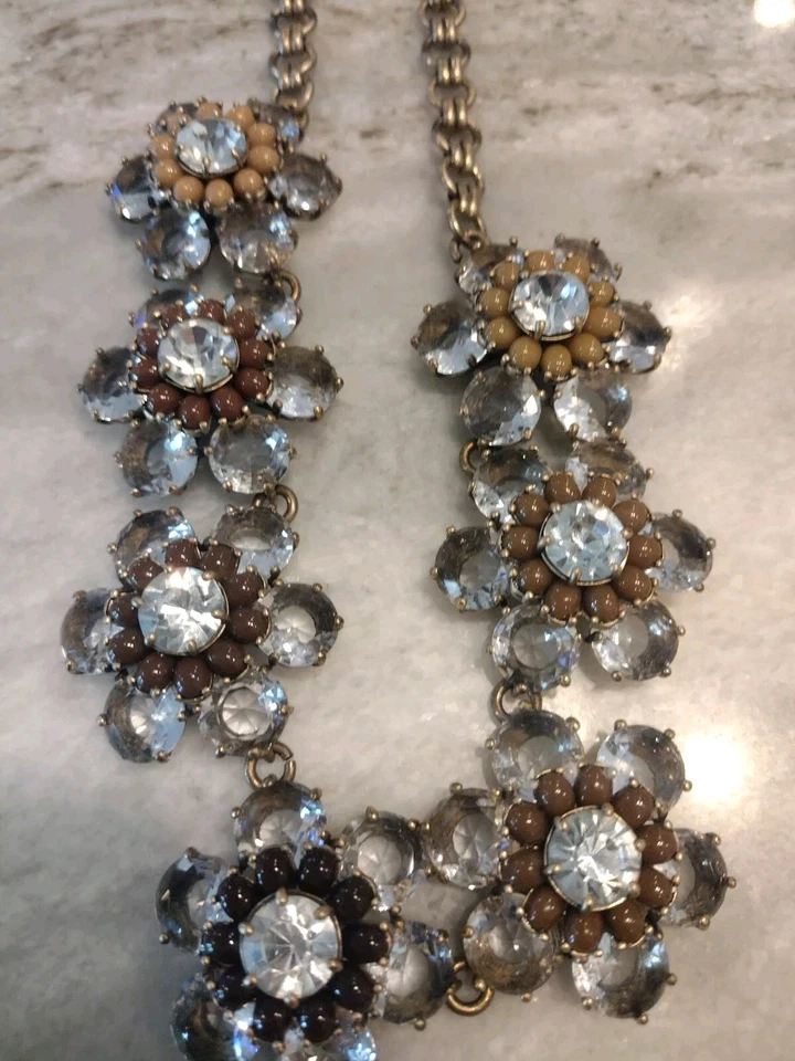 J. Collar Crew Floral Flor Cristal Stmt Firmado Varios Colores Marrón Cuentas  Foto 4 de 4