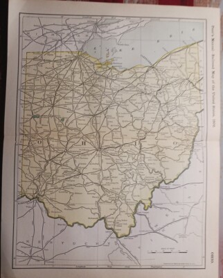 1902 Zug Streckenplan OHIO alle Bahnlinien Bahnhöfe Städte 11×9'' datiert ORIGINAL