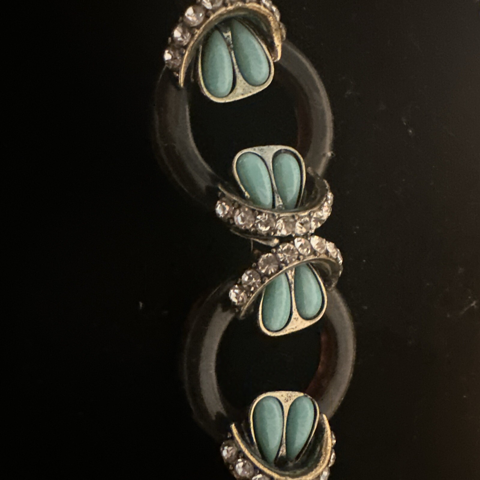 Faux TORTOISE SHELL LINK TURQUOISE RHINSTONE BRAC… - image 5