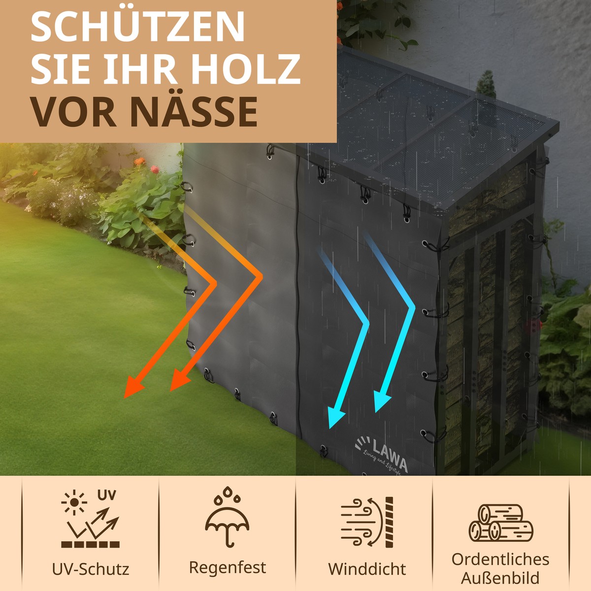 Brennholz-Abdeckung Für Holzregal - Wasserdicht & Winddicht - 210D Oxford-Stoff - 2 Größen