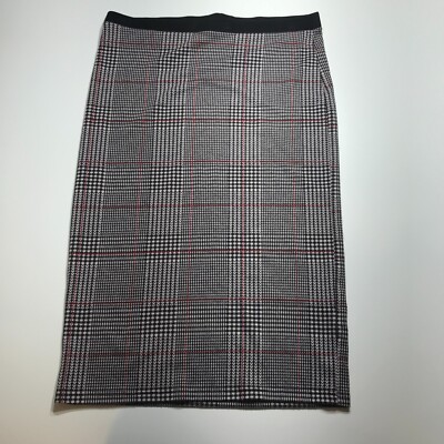 Topshop Skirt Womens 12 Black White Red Glen Plaid Knit Modest Maxi  Essentials