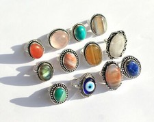Beautiful Agate Mix Gemstone 925 Sterling Silver Plated Wholesale Fancy Rings