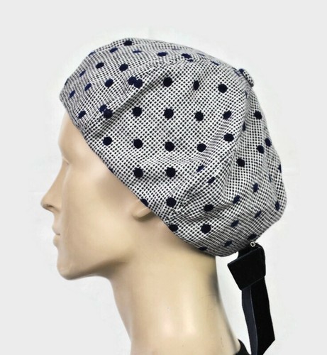 New Kangul Fred Segal Dotted Navy Woven Beret With Detachable Bow M - Picture 6 of 14