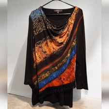 Calessa Black Fringe  Stripe Womans Shirt size Large Bold Artsy Abstract