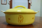 DRU Holland Yellow Tulip Enameled Cast Iron Dutch Oven Oval Pot Pan