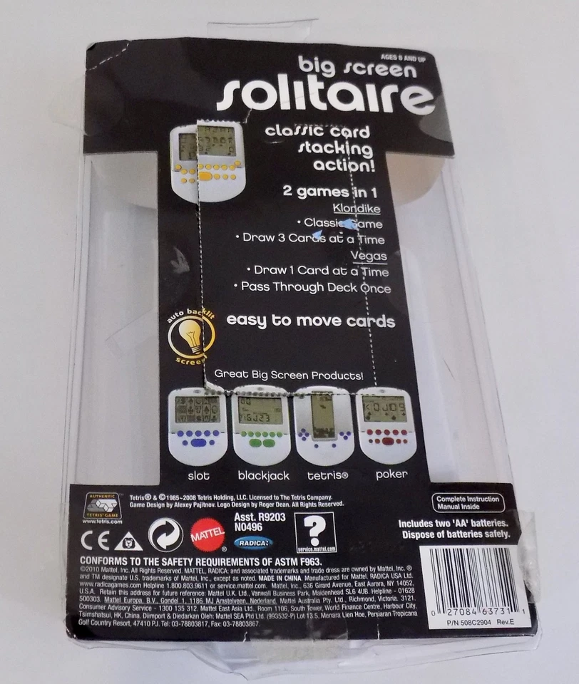 2008 Radica большой экран Solitaire портативный 2 игры в 1 открытая упаковка LN - Изображение 2 из 3