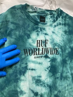 HUF WORLDWIDE Green Tie Dyed Unisex T Shirt; Size: MEDIUM; PreOwned;  V Good 