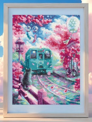 RIOLIS Counted cross stitch kit 2233 Spring Express- Train Riding through Blooms