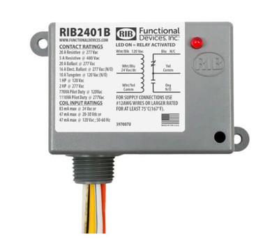 RIB2401B - Functional Devices - Enclosed Relay 20 Amp SPDT with 24 VAC/DC/120 VA