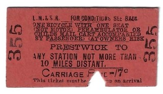 Railway Tickets Scotland L M S PRESTWICK "One Bicycle" 10 Miles Issued 1944