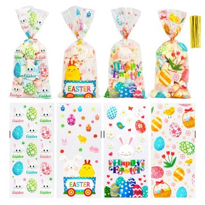 100 Pcs Easter Clear Cellophane Treat Bags Goodie Candy Bags with Twist Ties