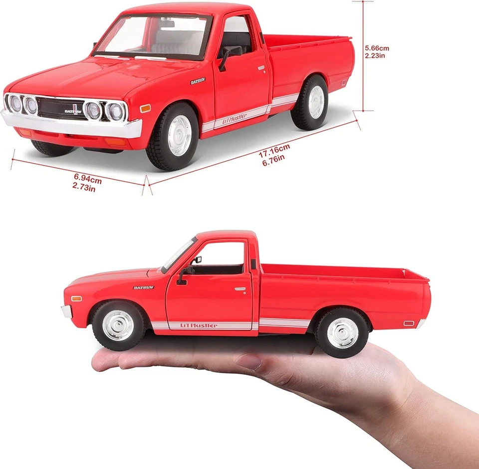 Coche modelo camioneta Datsun 620 escala 1:24 metal plástico rojo puertas de apertura Foto 4 de 4