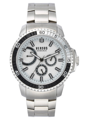 Versus Versace VSPLO0519 Aberdeen Herrenuhr Silber Schwarzes Edelstahl 47mm Neu