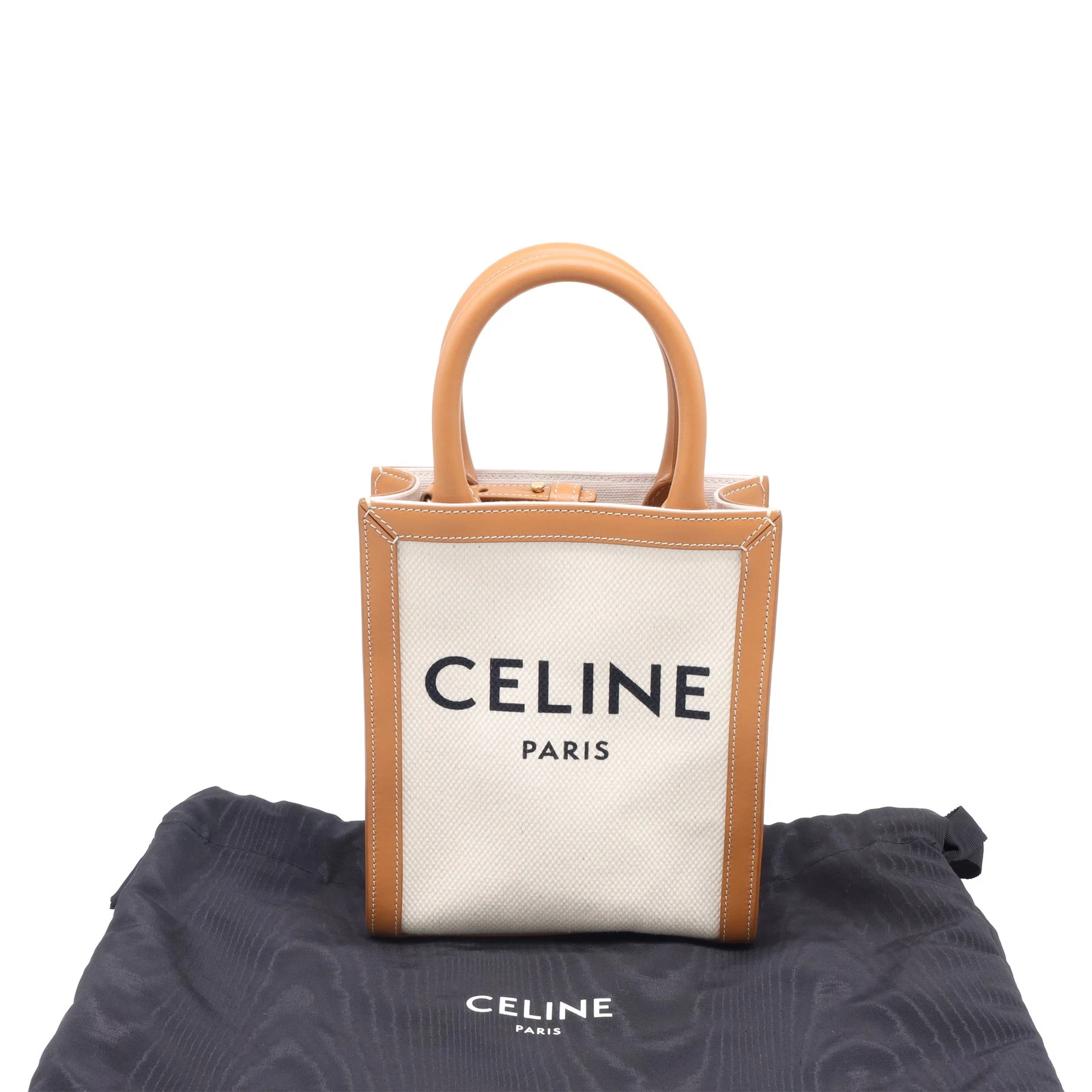 Celine Mini Borsa Cabas Verticale in Tela Marrone Donna Ocra Taglia Unica