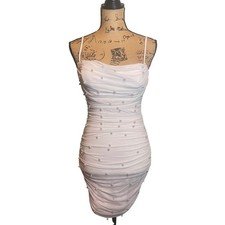 Windsor Party Cocktail Wedding Pearl Embellished Ruched Mini Dress White Medium