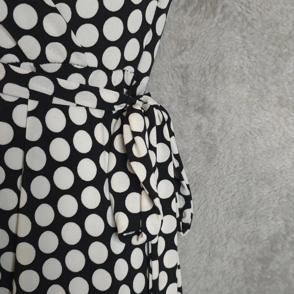 Vintage XOXO Polka Dot Faux Wrap Dress Black White Stretch Short Sleeve Sz S - Image 3 of 4