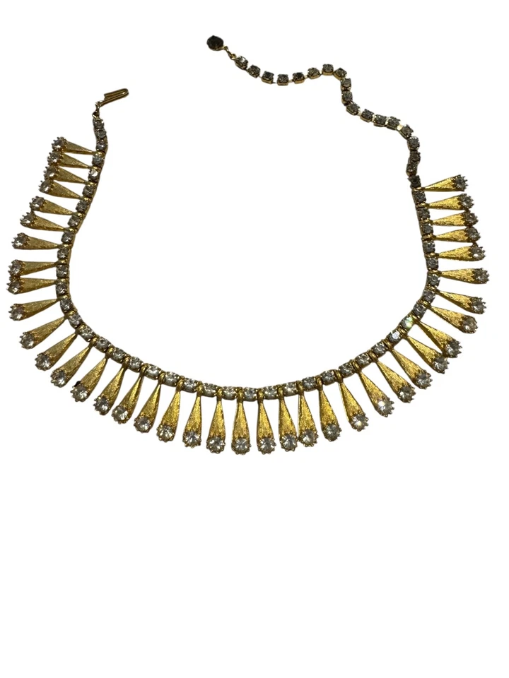Collar Gabby Ave de 16" vintage de diamantes de imitación de cristal tono dorado cepillado Mid-Century Foto 2 de 4