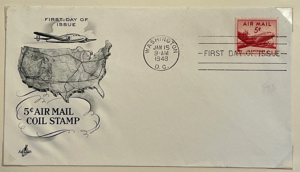 1948 5c DC-4 Coil Stamp C37 First Day Covers (2 total) Art Craft and Fluegel - Image 3 of 3