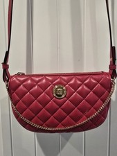 New Versace Quilted Red Leather Gold Medusa Chain Half Moon Bag