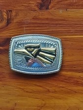 Used Mexico Eagle Belt Buckle. 3x2.25". Silver/Gold Colored. 1/5" D Buckle.