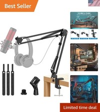 Durable Black Adjustable Microphone Boom Arm for Professional Broadcasts