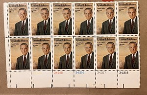 Lyndon B Johnson US stamps, block of eight, eight cents