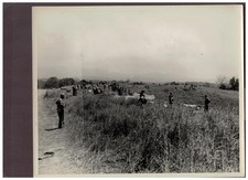 WWII, DIGGING IN US MARINES SET UP CAMP IN GUADALCANAL IN PHOTO