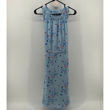 Juicy Couture Blue Floral Sleeveless Gold Metallic Accent Midi Dress M Feminine