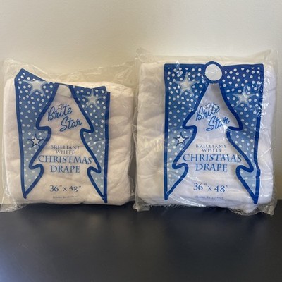 Lot of 2 Vtg Style Brite Star 36x48'' Christmas Tree Drape White Flame Resistant