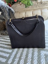 Vintage 1960s Mod Black Leather Handbag Metal Clasp