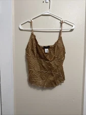 BEBE Camisole Tank Top Tiered Lace Cropped 90s 2000s Y2K Size Large