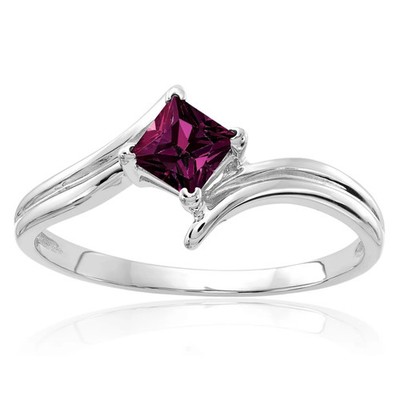 14K massiver Weißgoldring 4 mm Princess-Schliff Rhodolith Granat