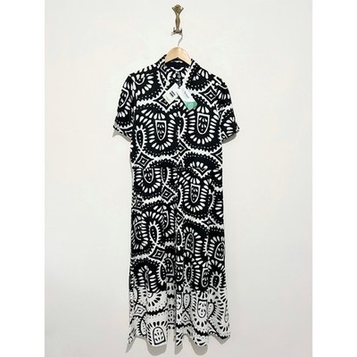 White Stuff Rua Jersey Midi Shirt Dress Size 18 Reg Black White Pockets RRP £65