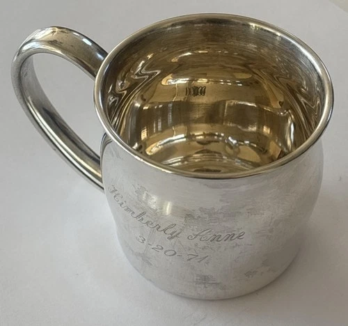 LUNT Sterling Silver 120 Baby Cup  Engraved "Kimberly Anne 3 20 71" 47g