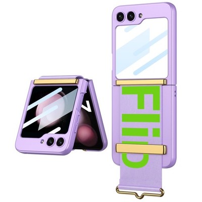 For Samsung Galaxy Z Flip 7/6/5/4/3 Shockproof Wristband Stand PC Case w/ Film