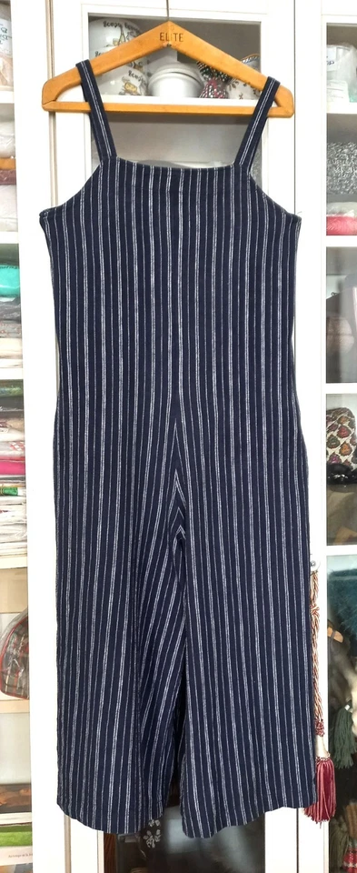 COMBINAISON "UNIQLO" t S 38 LIN & VISCOSE -GRIS BLEU MARINE- RAYURES GRIS PERLE - Photo 4/4