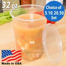 32 oz Round Deli Food/Soup Storage Containers w/ Lids Microwavable Clear Plastic