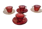 Vintage Federal Glass Diana Ruby Swirl Demitasse Set of 4