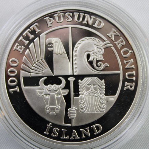 2000 Leif Ericson Millennium Commemorative 90% Silver Proof Coin Box & COA - Picture 2 of 8