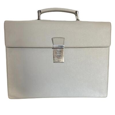 PRADA Ivory White Saffiano Leather Slim Flap Briefcase Laptop Bag With Lock